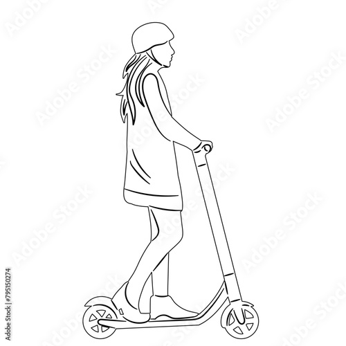 woman riding a scooter sketch on a white background vector