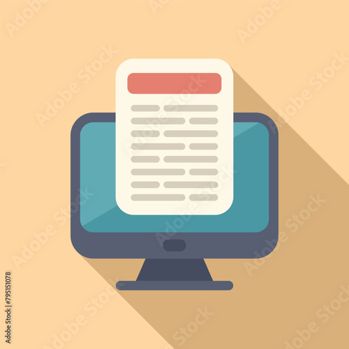 Page course online book icon flat vector. Digital reading. Monitor screen