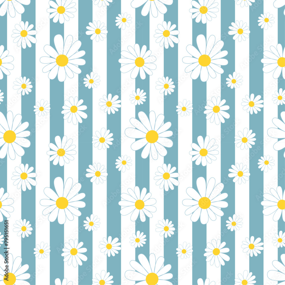 Daisy flower seamless on editable background illustration. Pretty floral pattern for print. Flat design vector. Spring and summer seamless. Flowers seamless design. Cute floral print.