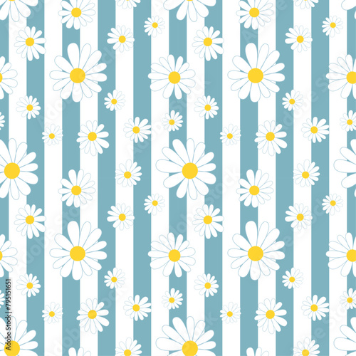 Obraz na płótnie Daisy flower seamless on editable background illustration. Pretty floral pattern for print. Flat design vector. Spring and summer seamless. Flowers seamless design. Cute floral print. w salonie