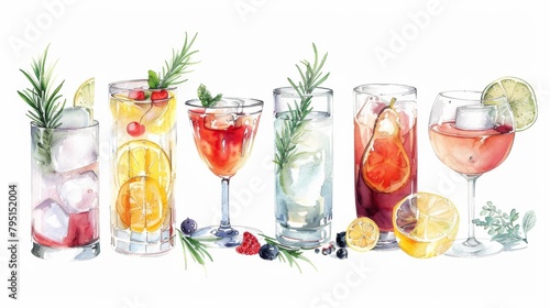 Assorted drinks watercolor painting