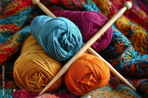 Wool Yarn Bundles with Knitting Needles