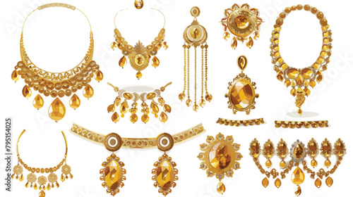 Beautiful golden jewellery on white background Vector photo