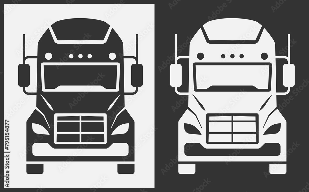 Truck icon front view. Black on White Background. Vector Illustration. Truck icon front view. Black on White Background. Vector Illustration.