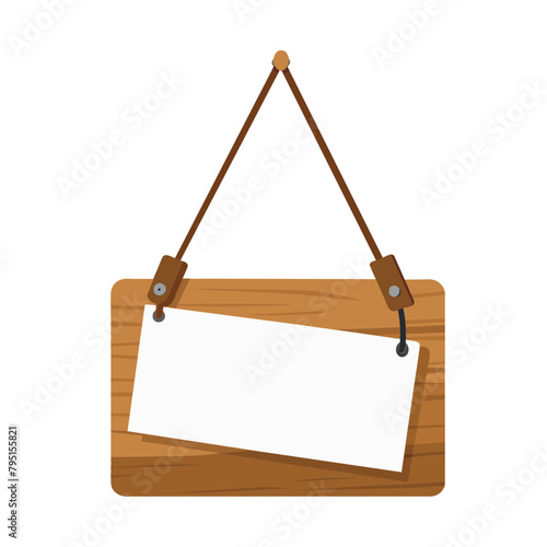 Wooden sign with rope hanging on a nail