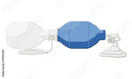 Manual resuscitator Adult, bag valve mask (BVM), Ambu bag, hand-held device used to provide positive pressure ventilation to patients. critical tool in CPR. Flat design.