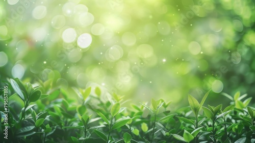 Morning dew on verdant leaves with a backdrop of gentle sunlight bokeh, symbolizing new beginnings and growth. © Cassova