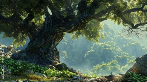 Everlasting wisdom symbolized in the patient gaze of an ancient tree photo