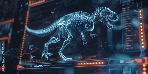 Digital hologram 3d scan of T-rex dinosaur photo