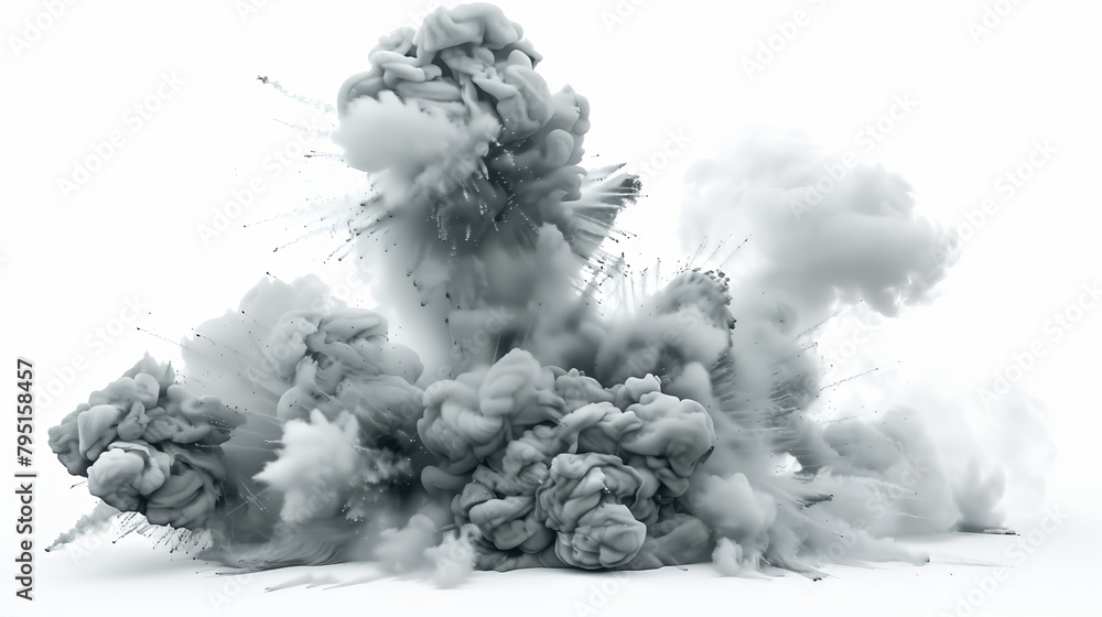 A gray smoke explosion on white background