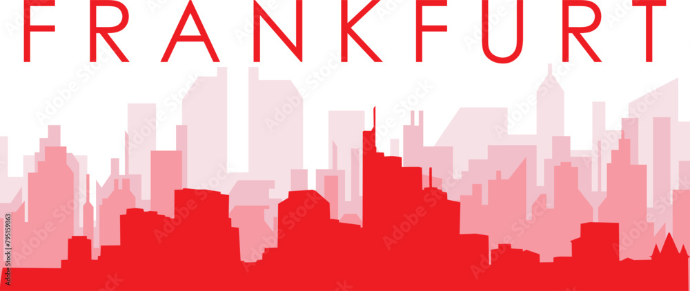 Red panoramic city skyline poster with reddish misty transparent background buildings of FRANKFURT, GERMANY