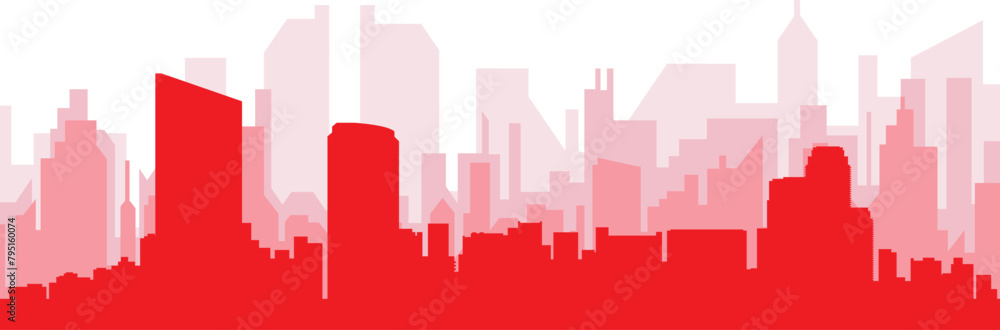 Red panoramic city skyline poster with reddish misty transparent background buildings of GRAND RAPIDS, UNITED STATES