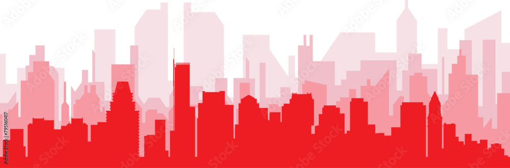 Red panoramic city skyline poster with reddish misty transparent background buildings of BOSTON, UNITED STATES