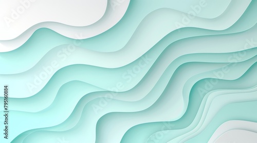 Abstract organic white turquoise color paper cut overlapping paper waves texture background banner panorama illustration for webdesign or business photo