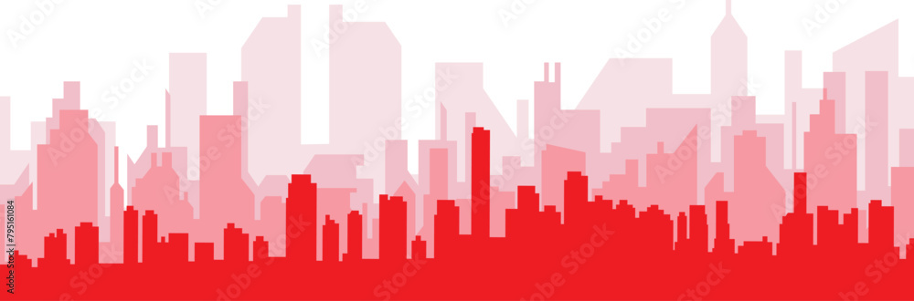 Red panoramic city skyline poster with reddish misty transparent background buildings of MIAMI, UNITED STATES