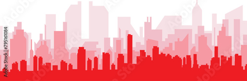 Red panoramic city skyline poster with reddish misty transparent background buildings of MIAMI, UNITED STATES
