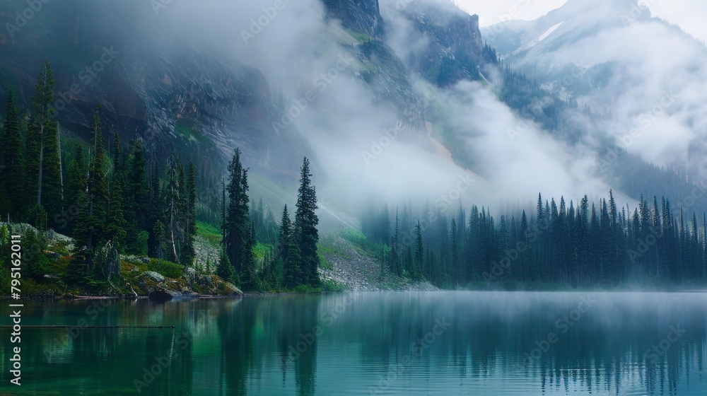 Boat floats water mountains Boat floats water mountains