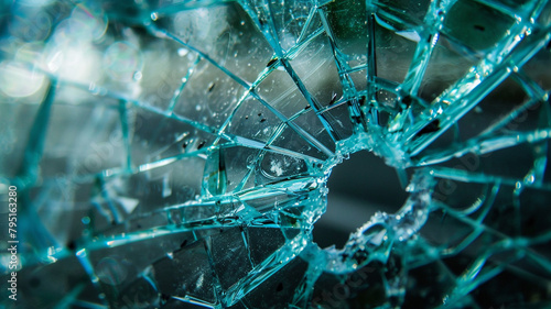 Bullet holes in the glass. - suggesting damage or impact caused by gunfire and conveying a sense of danger or violence.
