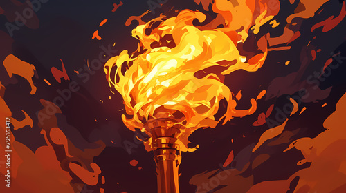 Illustration of a wooden torch fire.
