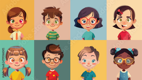 Collage of different adorable children on color background