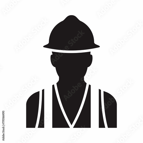 Construction worker vector icon black silhouette. Worker day, labor day icon and symbol. Engineer wear helmet and vest icon, repairman, technician, boy.