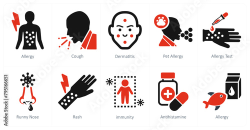 A set of 10 allergy icons as allergy, cough, dermatitis