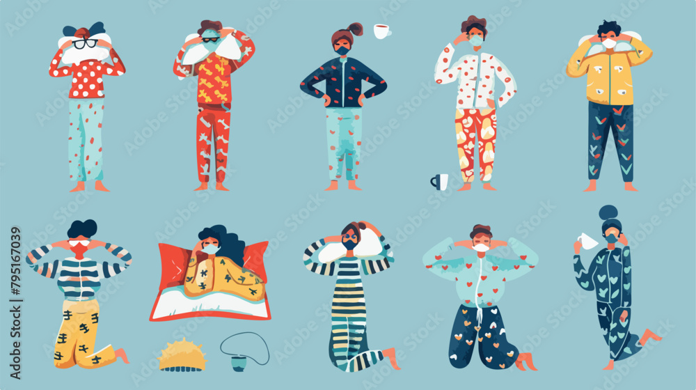 Collage of people in pajamas with sleep masks pillows