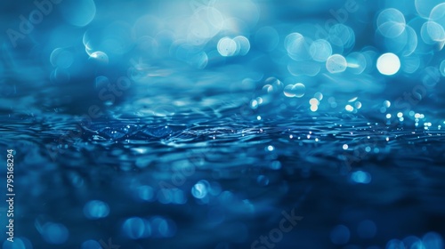 Deep blue water with light orbs and ripples, portraying the depth and mystery of the aquatic world.