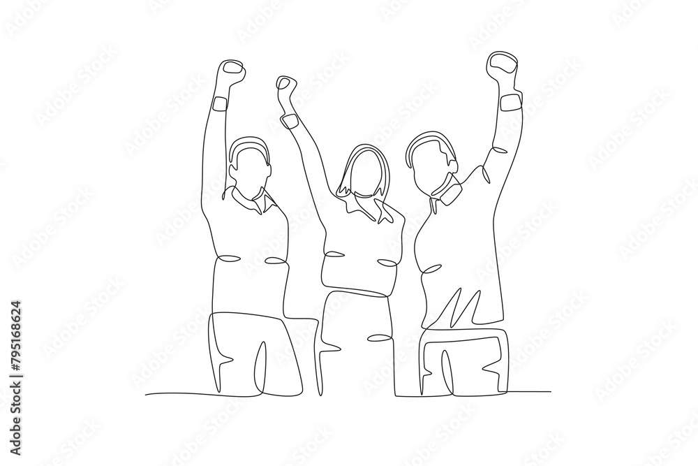 A successful compact team. Team celebrating success concept one-line drawing A successful compact team. Team celebrating success concept one-line drawing