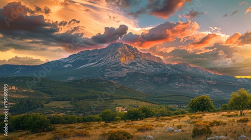 Mountain with sunset backdrop