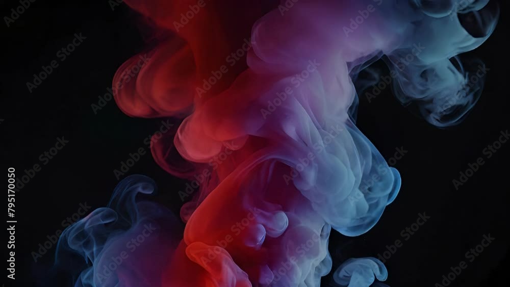 Smoke on a black background. Bright, colorful smoke. Blue, red and purple background. Smoke waves at dark background animation