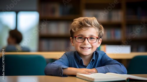 boy reading a book in the library