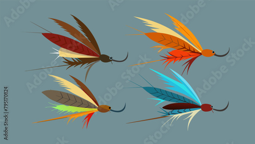 A set of personalized fishing flies each exquisitely tied with rare and highquality feathers..