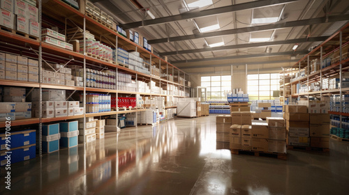 A large warehouse with many boxes and shelves