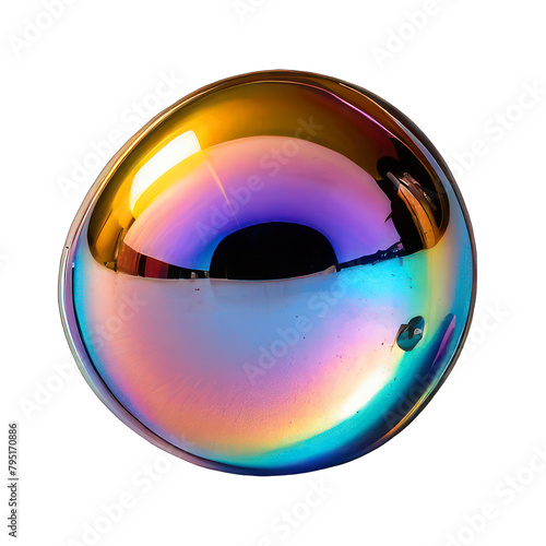 3D chrome holographic ball, shiny metallized surface. Mirror highlights, an element in the Y2K style on a transparent background.