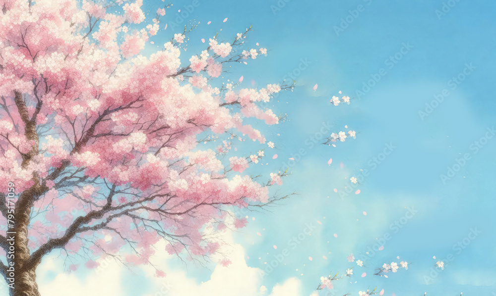Trees With Pink Flower painting Genrative AI 