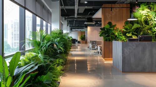 Modern Office Interior With Verdant Plant Decorations