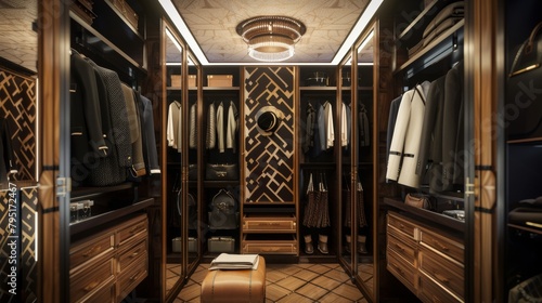 Elegant boutique closet showcasing Art Deco style with luxury apparel and accessories © Georgii