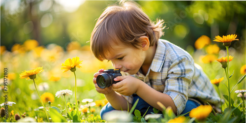Child takes photos of flowers, macro, nature, walk, life, happy child, baby,