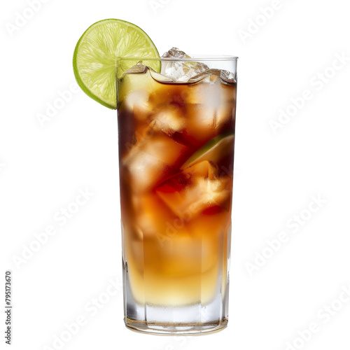 Ice-Cold Dark 'n Stormy Cocktail with Lime Garnish on Transparent Background