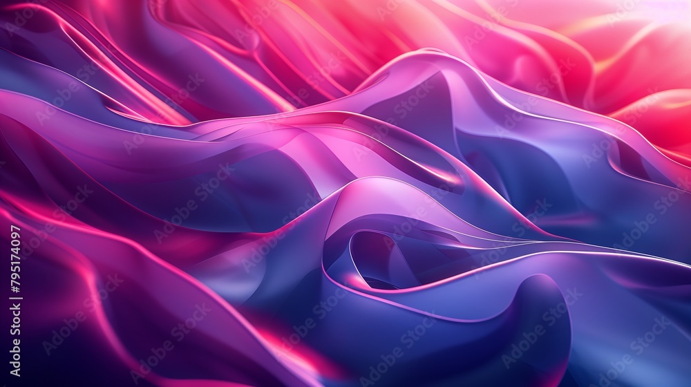 Obraz premium Fluid Purple Silk Wave Texture with Soft Pink and Blue Fractal Patterns, Generative AI