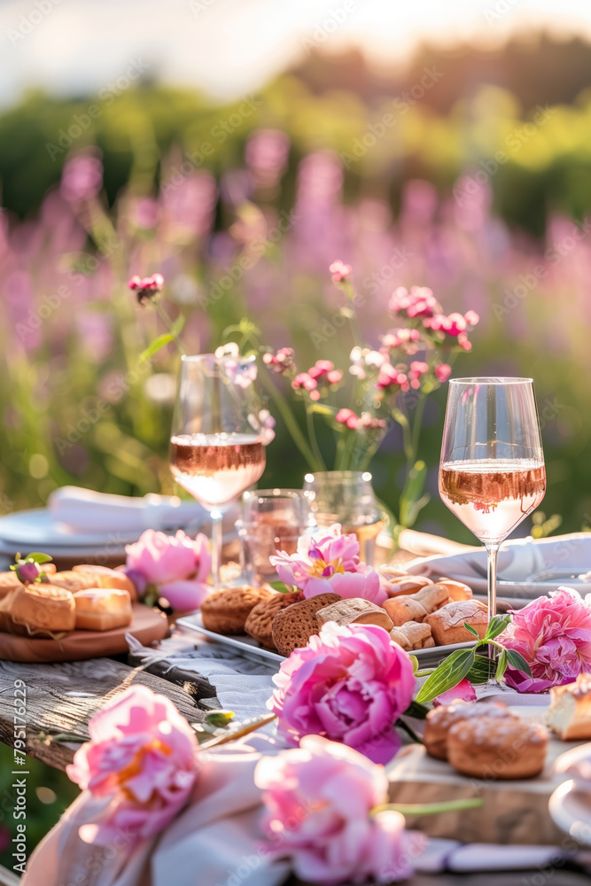 Various desserts, cake, cookies, pastries and macaroons on a beautifully decorated outdoor table Various desserts, cake, cookies, pastries and macaroons on a beautifully decorated outdoor table