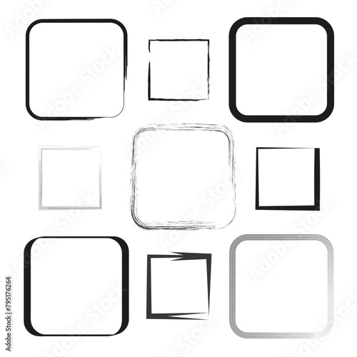 Collection of square and rectangular frames. Assorted borders with various textures. Vector illustration. EPS 10.