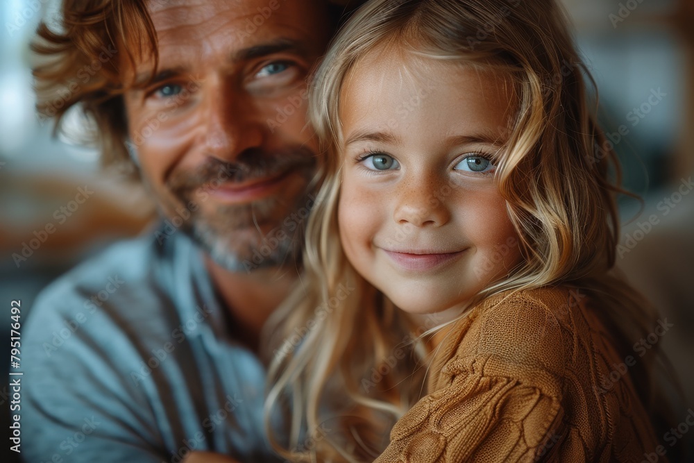 Close-up of a father and daughter showing a loving bond, with warm expressions