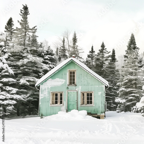 Winter Cabin in Frost White and Pine Green Accents