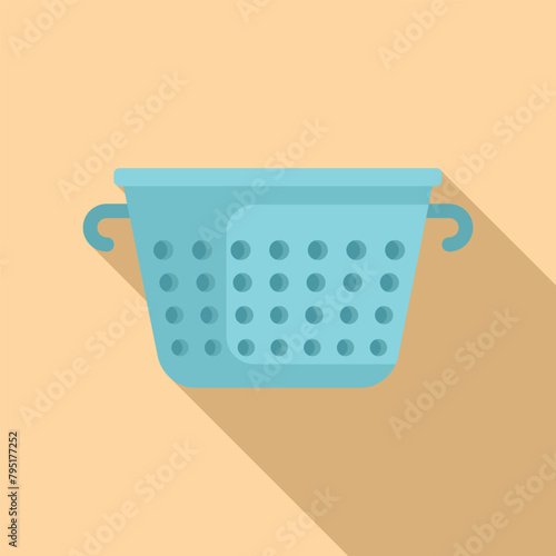 Colander cook drainer icon flat vector. Handle metal tool. Baker kit