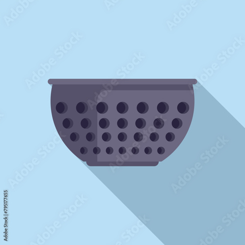 Metal colander icon flat vector. Cooking tool. Handle metallic element