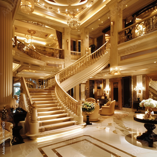  Luxurious Foyer Styled in Opulent Gold and Ivory Shades
