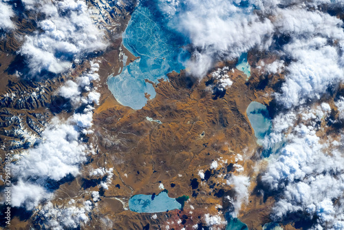 Lakes in Tibet, China. Digital enhancement of an image by NASA