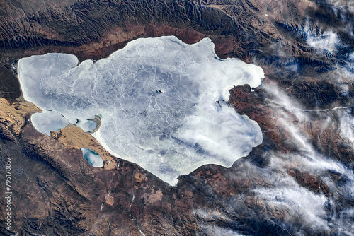 Frozen Lake Qingai, China. Digital enhancement of an image by NASA